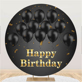 Lofaris Black Balloons Gold Round Happy Birthday Backdrop